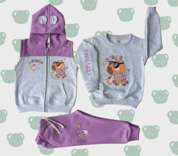 Conjunto Infantil Capibara – Gris con Lila